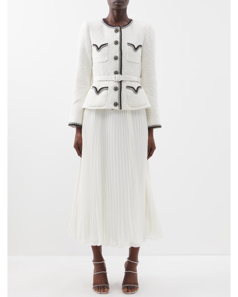 Self-Portrait Damen Metallic Bouclé And Chiffon Midi Dress