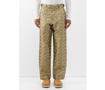 Floral-jacquard Cotton-drill Trousers
