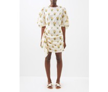 Pia Marigold-print Puff-sleeve Cotton Mini Dress