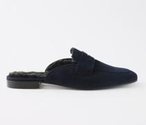 Backless Suede Penny Loafers