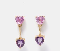 Heart Amethyst, Sapphire & 9kt Gold Drop Earrings