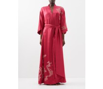 Lace-embroidered Silk-satin Robe