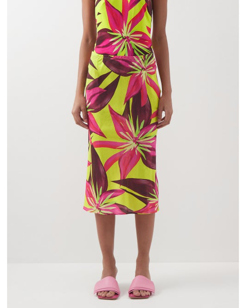 Louisa Ballou Damen Orchid-print Cotton-blend Midi Skirt