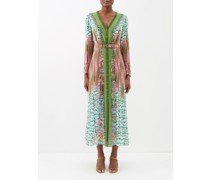 Lea Abstract-print Belted Silk Midi Dress
