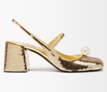 Faux Pearl-embellished Sequinned Leather Pumps