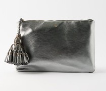 Georgiana Tasselled Metallic-leather Clutch