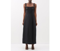 Cecilia Lace-panelled Side-slit Linen Dress