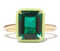 Emerald, Enamel & 14kt Gold Ring