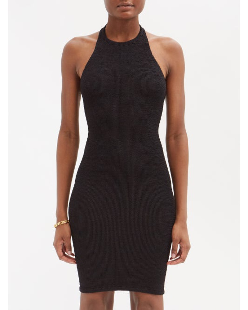 Hunza G Damen Polly High-neck Crinkle-knit Dress