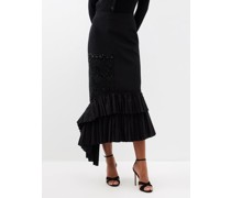 Ruffled Bead-embellished Wool Midi Skirt