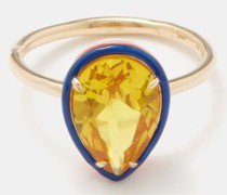 Cocktail Citrine, Enamel & 14kt Gold Ring