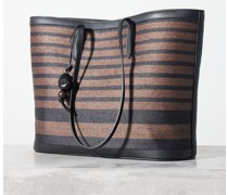 Leather-trim Striped Woven-palm Tote Bag