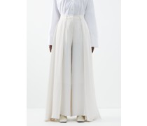High-waist Pleated Twill Wide-leg Trousers