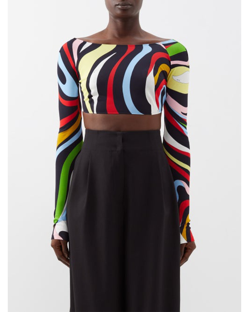 Emilio Pucci Damen Marmo-print Open-back Jersey Cropped Top