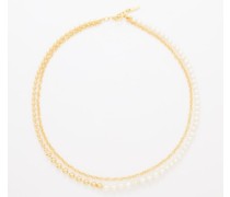 Double Chain Pearl & 18kt Gold-plated Necklace