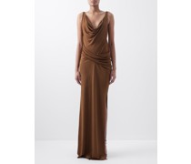 Draped Twist-front Sleeveless Jersey Gown