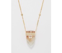 Diamond, Morganite, Quartz & Gold Necklace