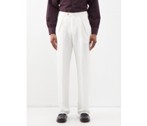 Pressed-front Pleated Viscose-blend Trousers