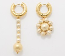 Mismatched Textured 24kt Gold-plated Earrings