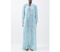 Mitchell Hand-block Print Silk Kaftan Dress