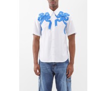 Bow-appliqué Cotton-poplin Shirt
