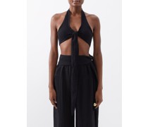Farrah Halterneck Organic Cotton-blend Bikini Top