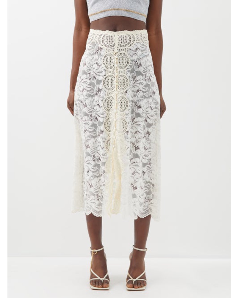 Paco Rabanne Damen High-waist Floral-lace Midi Skirt