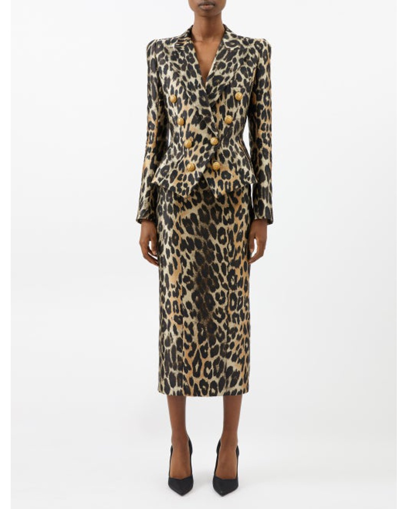 Balmain Damen Peplum Leopard-print Satin Suit Jacket