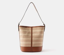 Large Striped Palm Leather-trim Hobo Bag