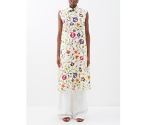 Sleeveless Floral-print Linen Midi Dress