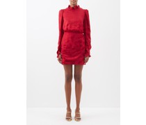 Rina B Ruffled Satin-jacquard Mini Dress