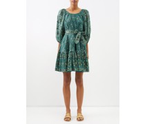 Mosaic-print Gathered Cotton Mini Dress