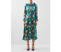 Cleo Scalloped-collar Sun-print Silk Dress
