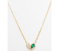 Sweetheart Diamond, Emerald & 18kt Gold Necklace
