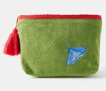 Butterfly-embroidered Cotton-terry Pouch