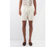 Lace-overlay Elasticated-waist Cotton Shorts