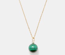 Gum Ball Malachite, Diamond & 14kt Gold Necklace