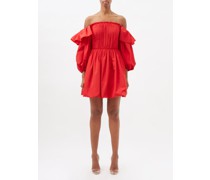 Off-the-shoulder Gathered-poplin Mini Dress