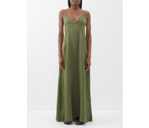 Plunge-neck Organic-linen Maxi Dress