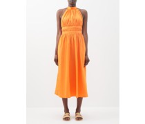 August Open-back Cotton-poplin Halterneck Dress
