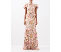 The Frillseeker Floral-print Ruffled Silk Dress