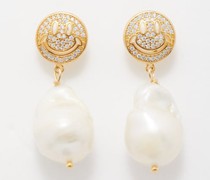 Smiley Crystal, Pearl & 14kt Gold-plated Earrings