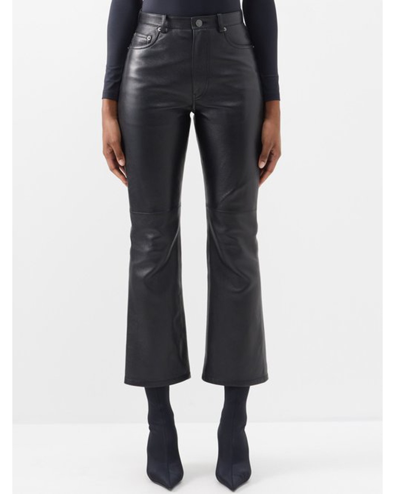 Balenciaga Damen Kick-flare Cropped Leather Trousers