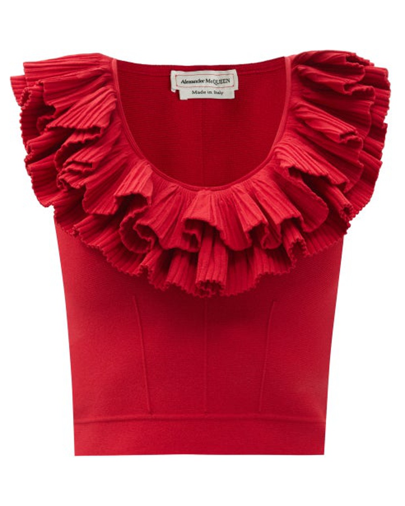 Alexander McQueen Damen Ruffled Scoop-neck Jersey Cropped Top Alexander McQueen Damen Ruffled Scoop-neck Jersey Cropped Top