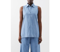 Open-collar Denim Sleeveless Top