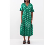 Cordelia V-neck Pleated Cotton-blend Dress
