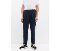 Flat-front Tapered Cotton-blend Trousers