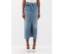 Nila Front-slit Organic-blend Denim Midi Skirt