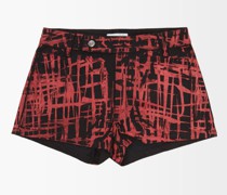 Check-print Denim Shorts