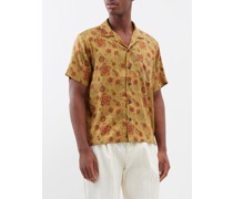 Floral-print Short-sleeved Silk Shirt